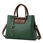 Sac à main femme effet croco bicolore, anses tressées, vert
