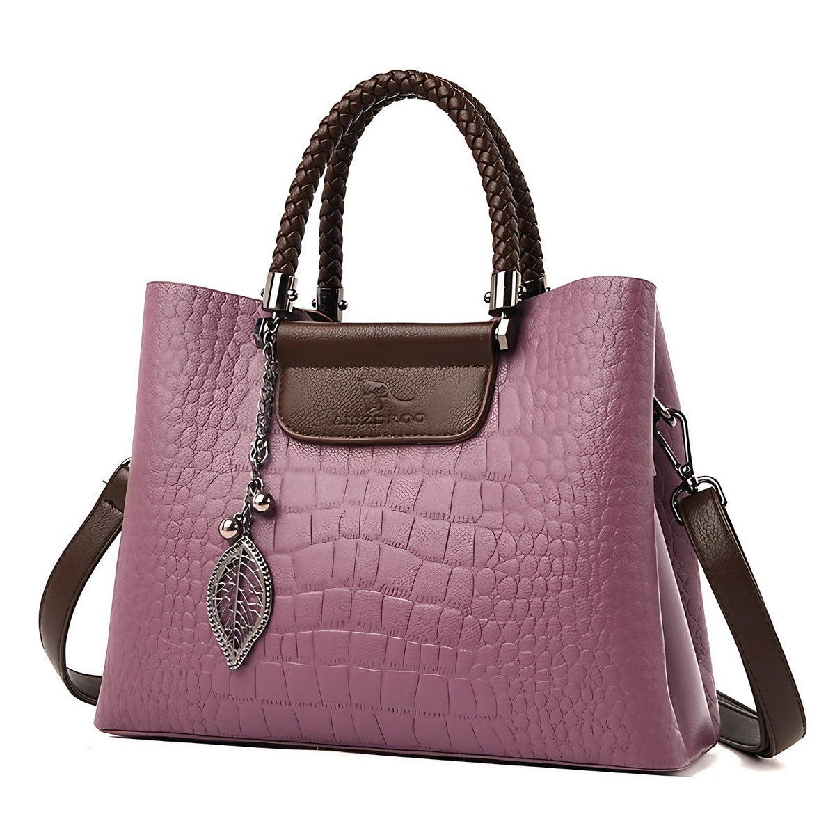 Sac à main femme effet croco bicolore, anses tressées, violet