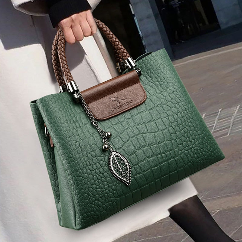 Sac à main femme effet croco bicolore, anses tressées
