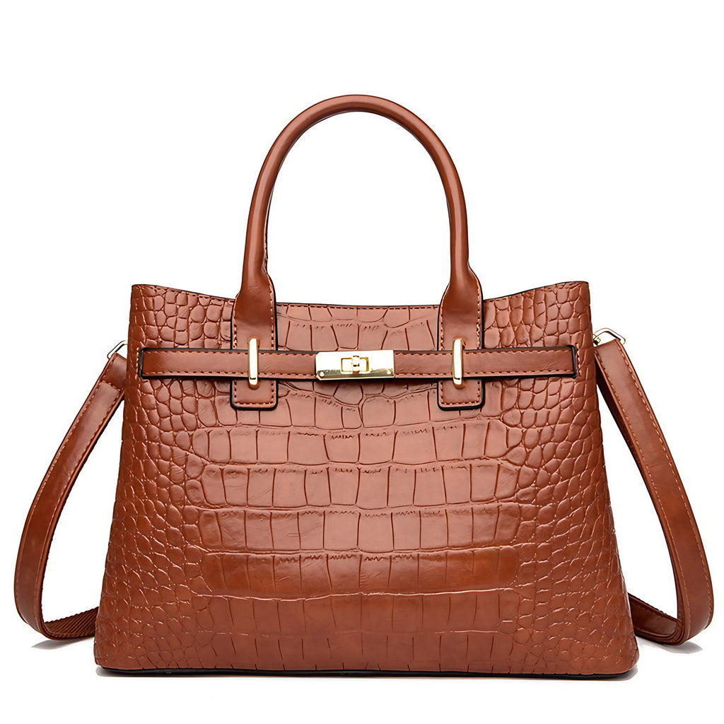 Sac à main femme effet croco en similicuir, bandoulière amovible, marron