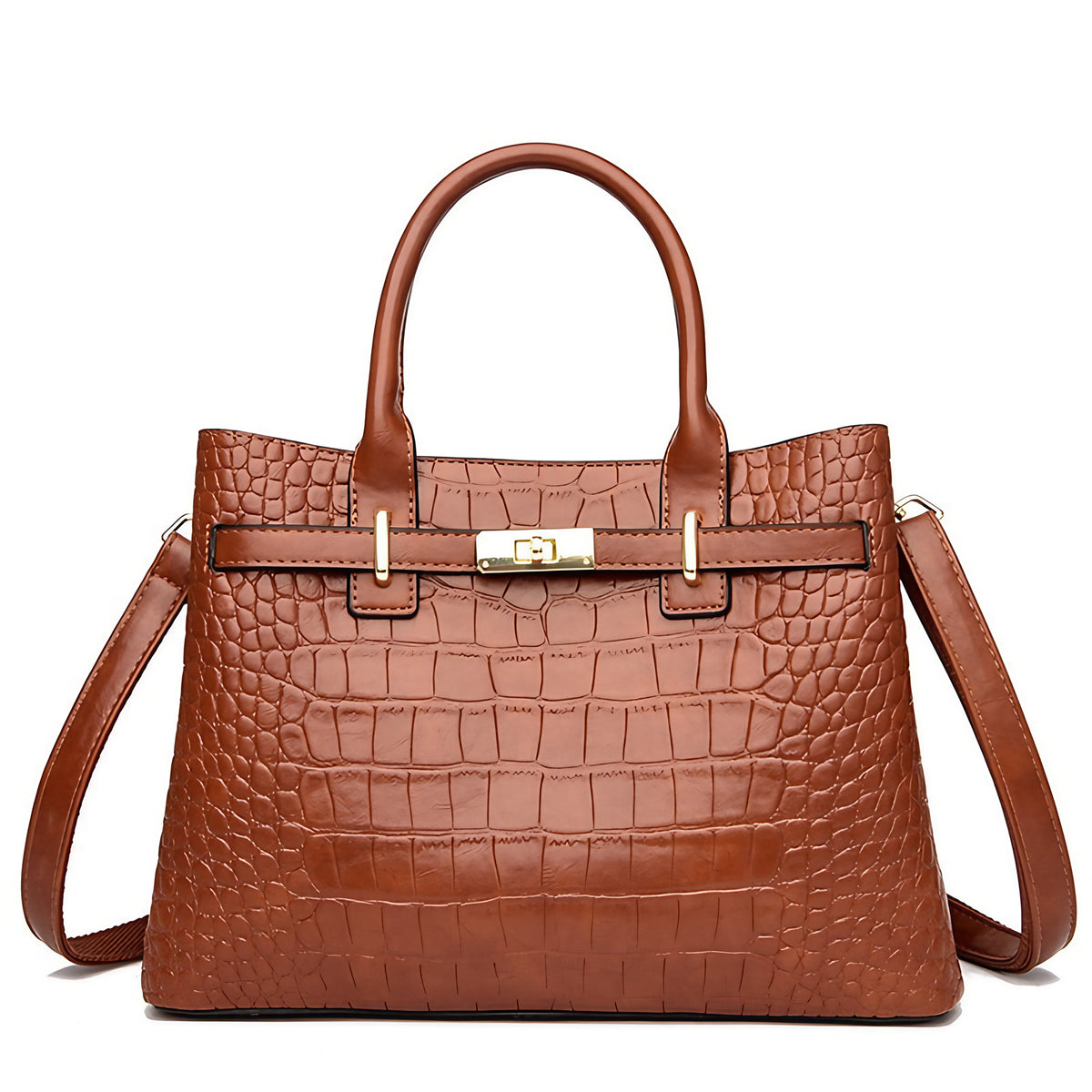 Sac à main femme effet croco en similicuir, bandoulière amovible, marron