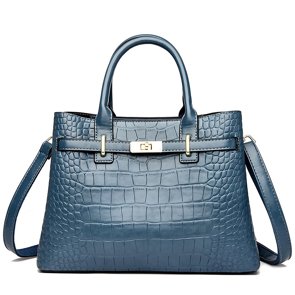 Sac à main femme effet croco en similicuir, bandoulière amovible, bleu