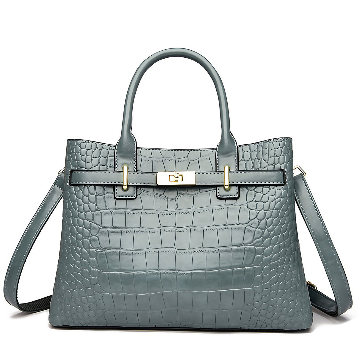 Sac à main femme effet croco en similicuir, bandoulière amovible, vert