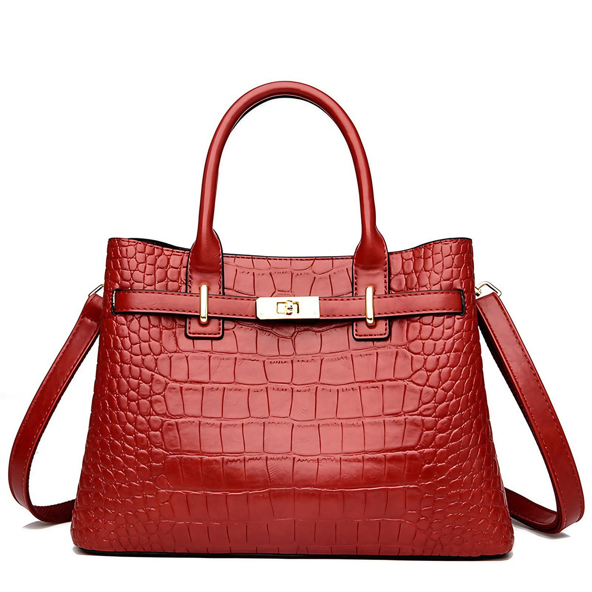 Sac à main femme effet croco en similicuir, bandoulière amovible, rouge