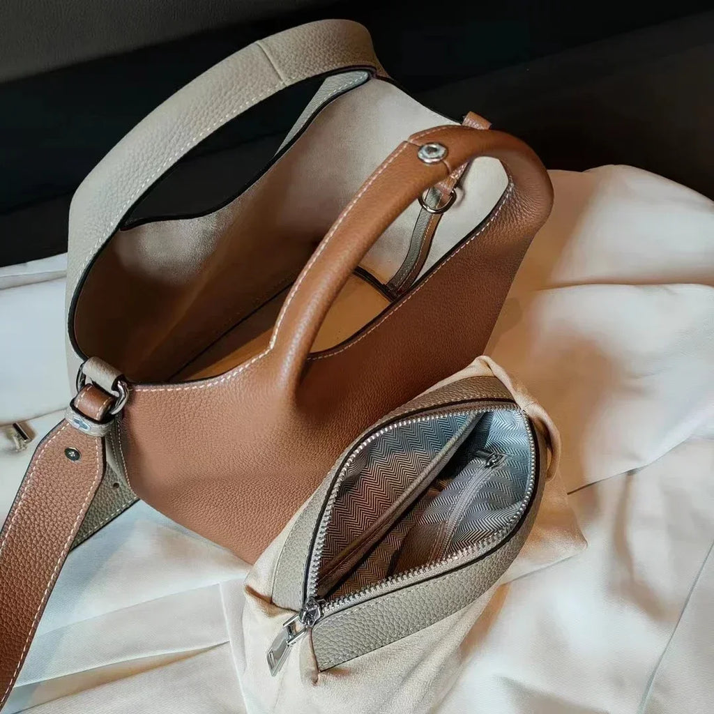 Sac à main femme bicolore ou uni, pochette intérieure amovible