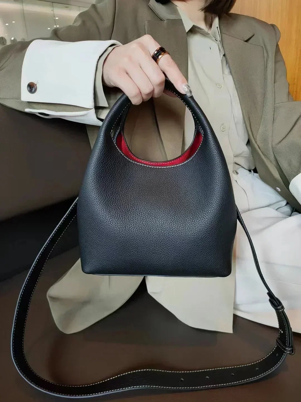 Sac à main femme bicolore ou uni, pochette intérieure amovible