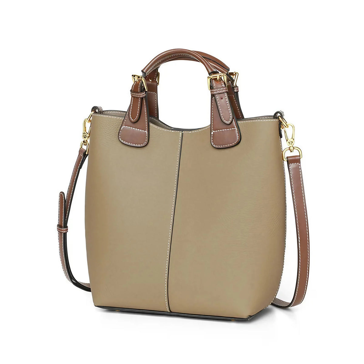 Sac seau femme en cuir grainé, anses courtes et bandoulière