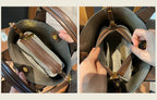 Sac seau femme en cuir grainé, anses courtes et bandoulière