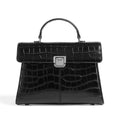 Sac à main femme en cuir noir, intérieur à compartiments, noir