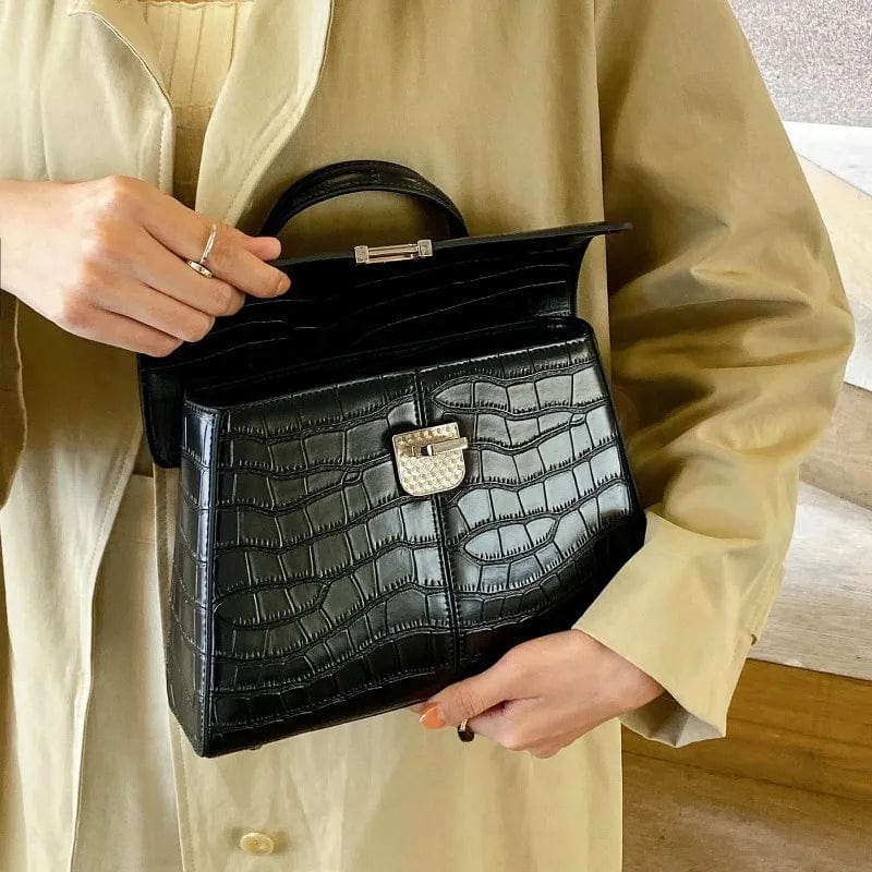 Sac à main femme en cuir noir, intérieur à compartiments
