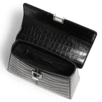 Sac à main femme en cuir noir, intérieur à compartiments