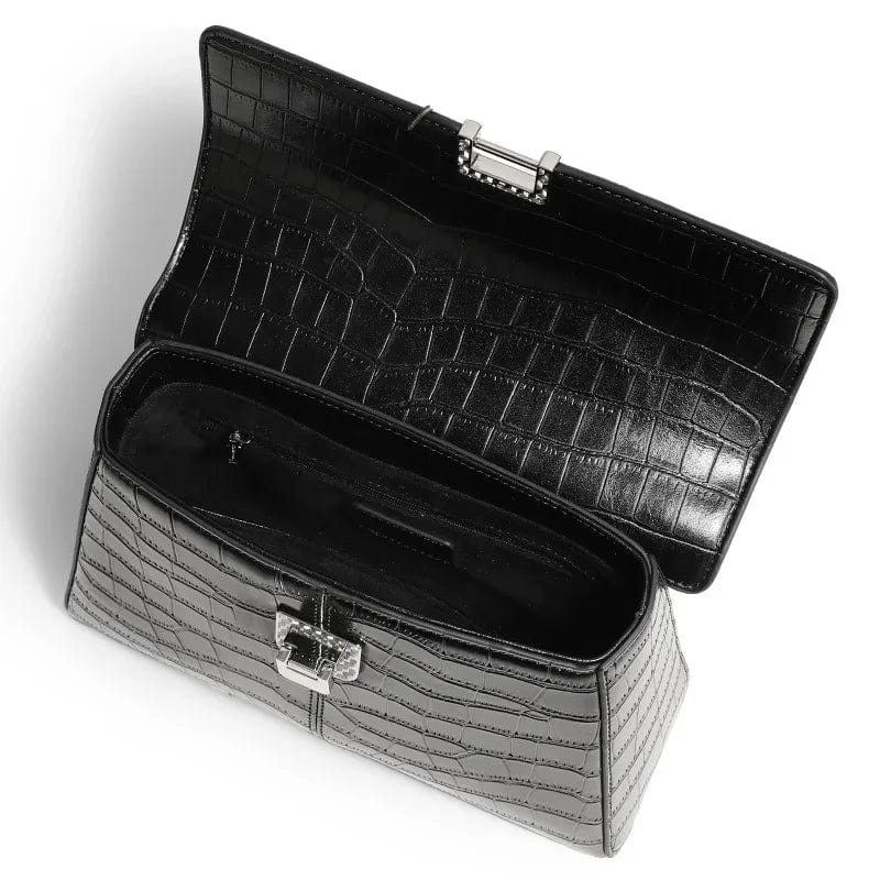 Sac à main femme en cuir noir, intérieur à compartiments