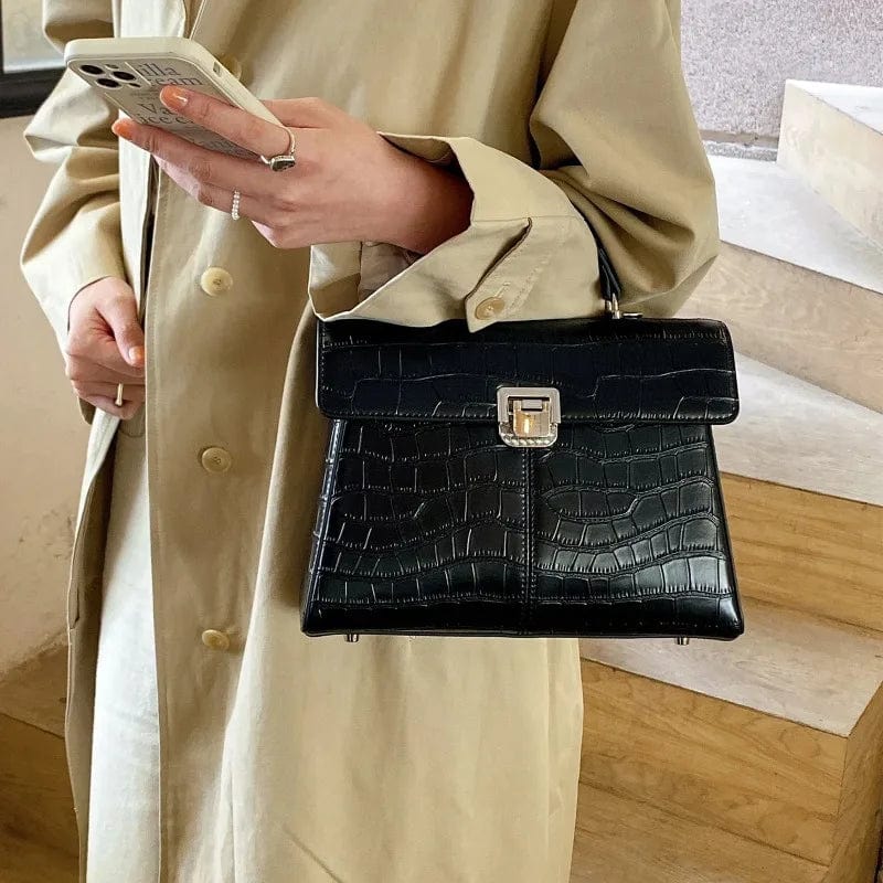 Sac à main femme en cuir noir, intérieur à compartiments