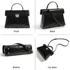 Sac à main femme en cuir noir, intérieur à compartiments
