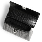 Sac à main femme en cuir noir, intérieur à compartiments
