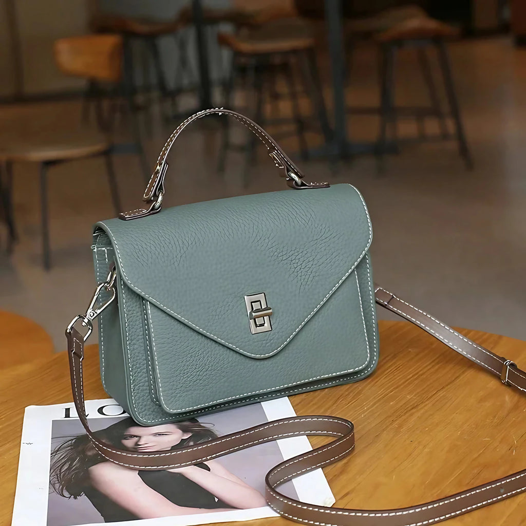 Petit sac à main femme à rabat, deux bandoulières amovibles, vert