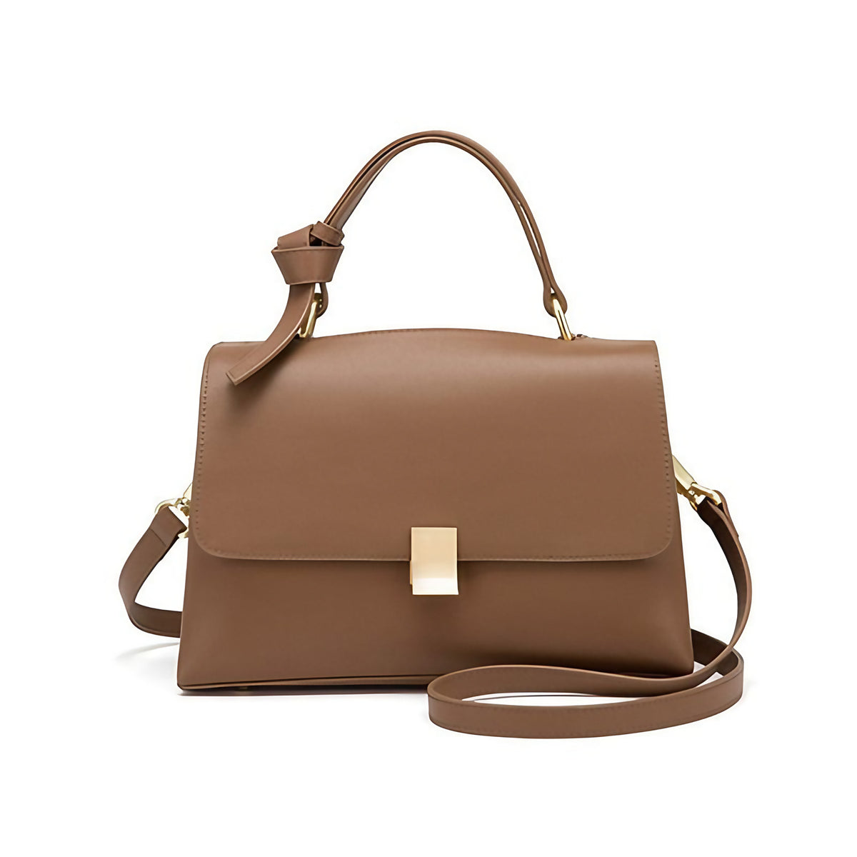 Sac à main femme en similicuir, poche zippée et fermoir, marron