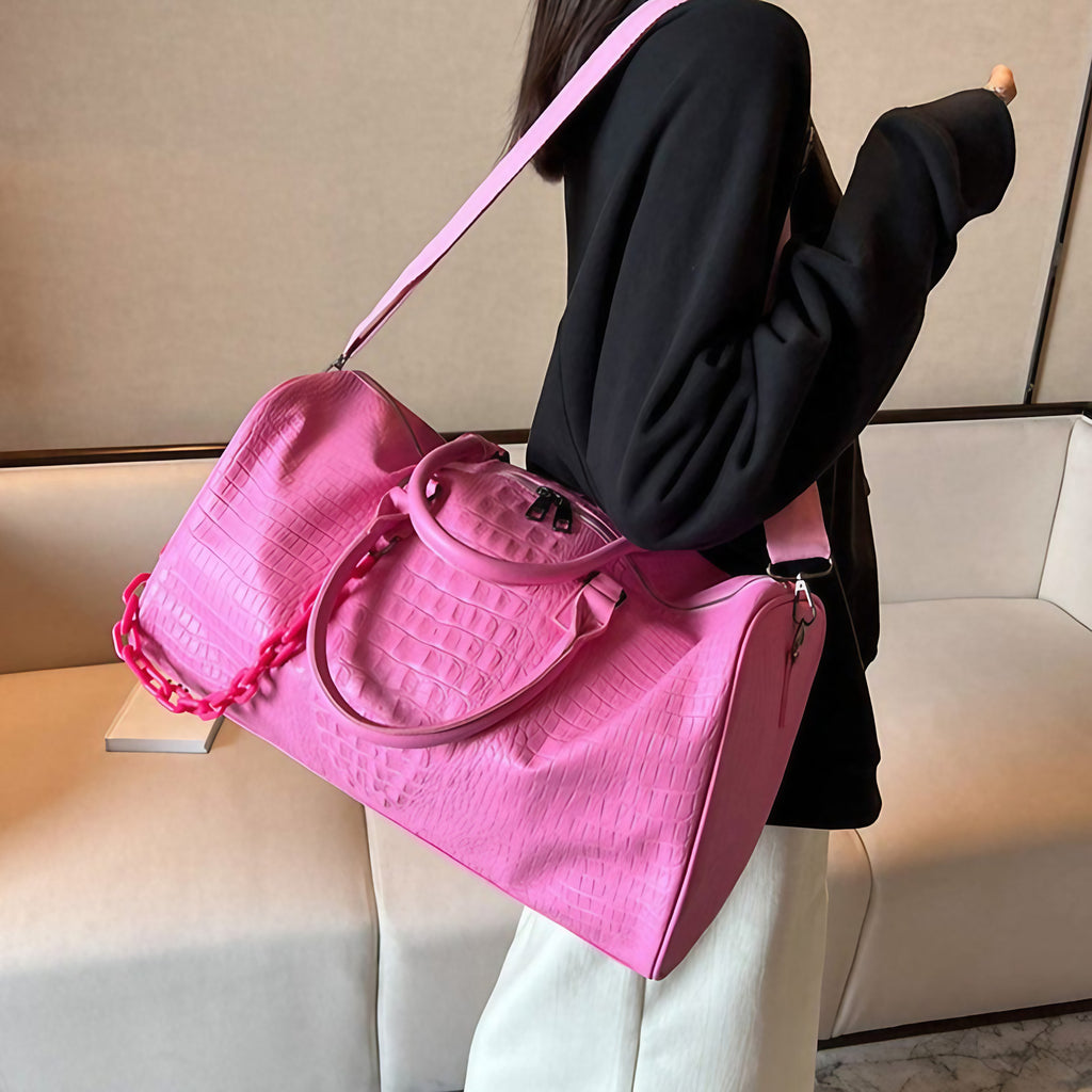 Sac de voyage femme effet crocodile en similicuir, cinq coloris, rose