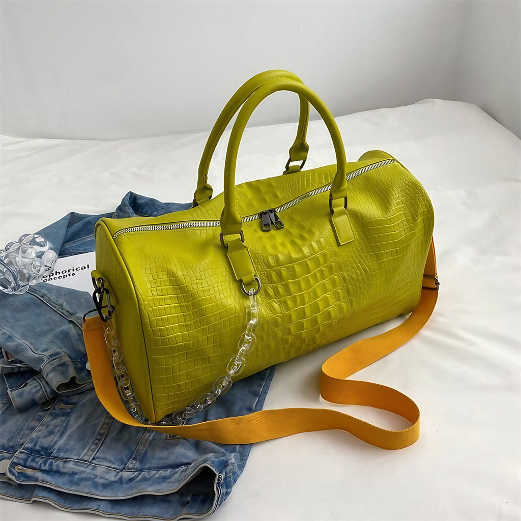 Sac de voyage femme effet crocodile en similicuir, cinq coloris, vert olive