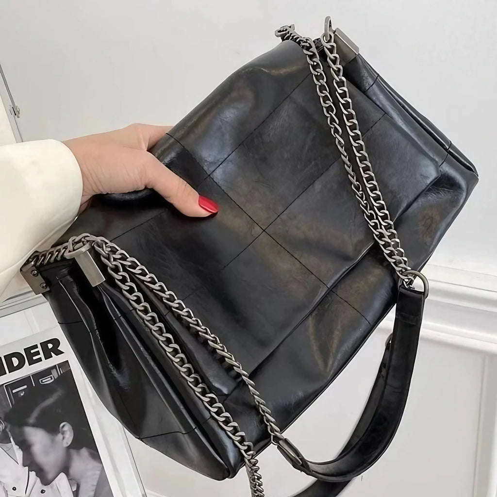 Sac à main femme noir en similicuir, 26 x 19 cm
