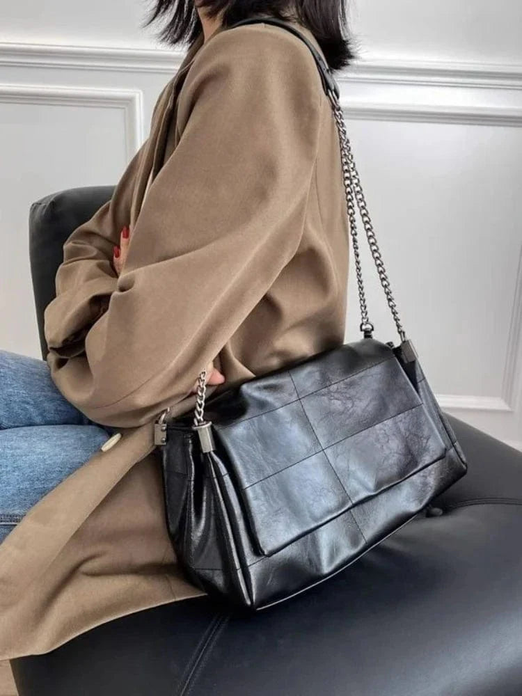 Sac à main femme noir en similicuir, 26 x 19 cm