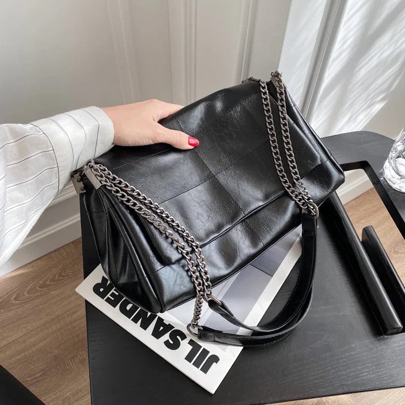 Sac à main femme noir en similicuir, 26 x 19 cm, noir