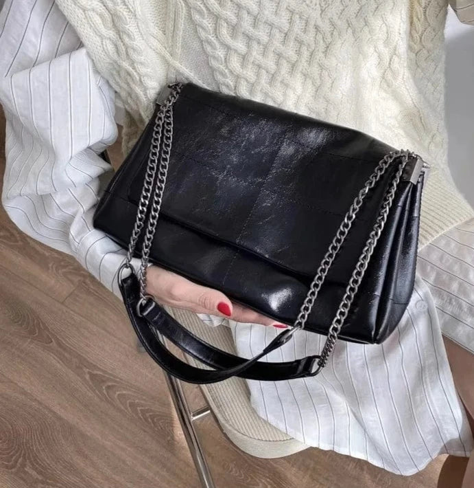 Sac à main femme noir en similicuir, 26 x 19 cm