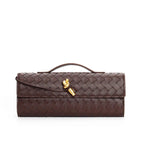 Petit sac en cuir tressé femme, bandoulière réglable, chocolat