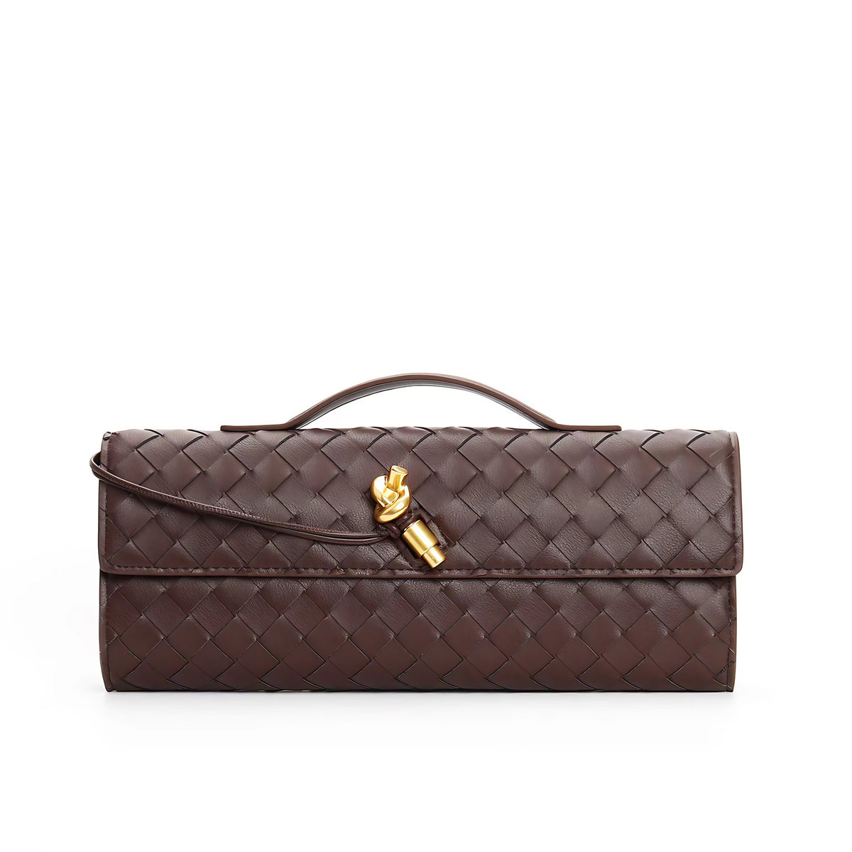 Petit sac en cuir tressé femme, bandoulière réglable, chocolat