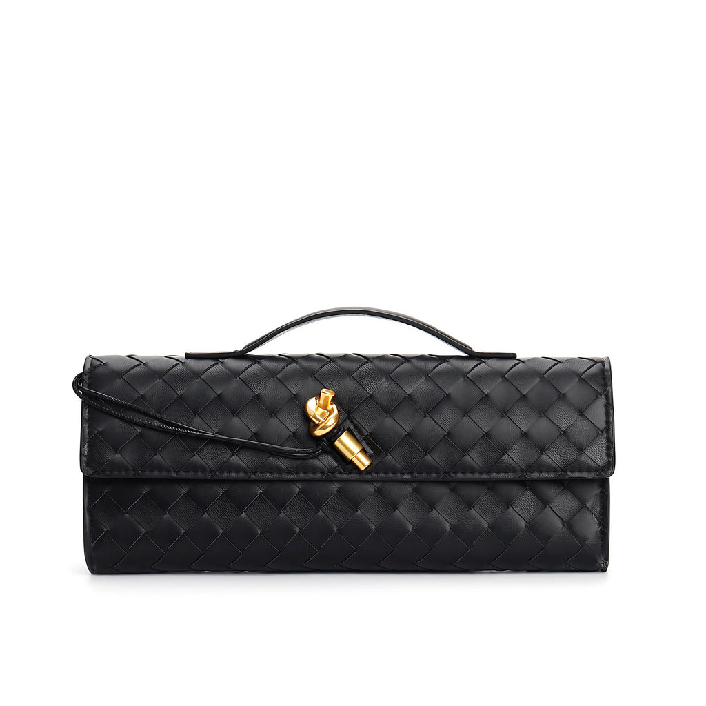 Petit sac en cuir tressé femme, bandoulière réglable, noir