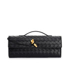 Petit sac en cuir tressé femme, bandoulière réglable, noir