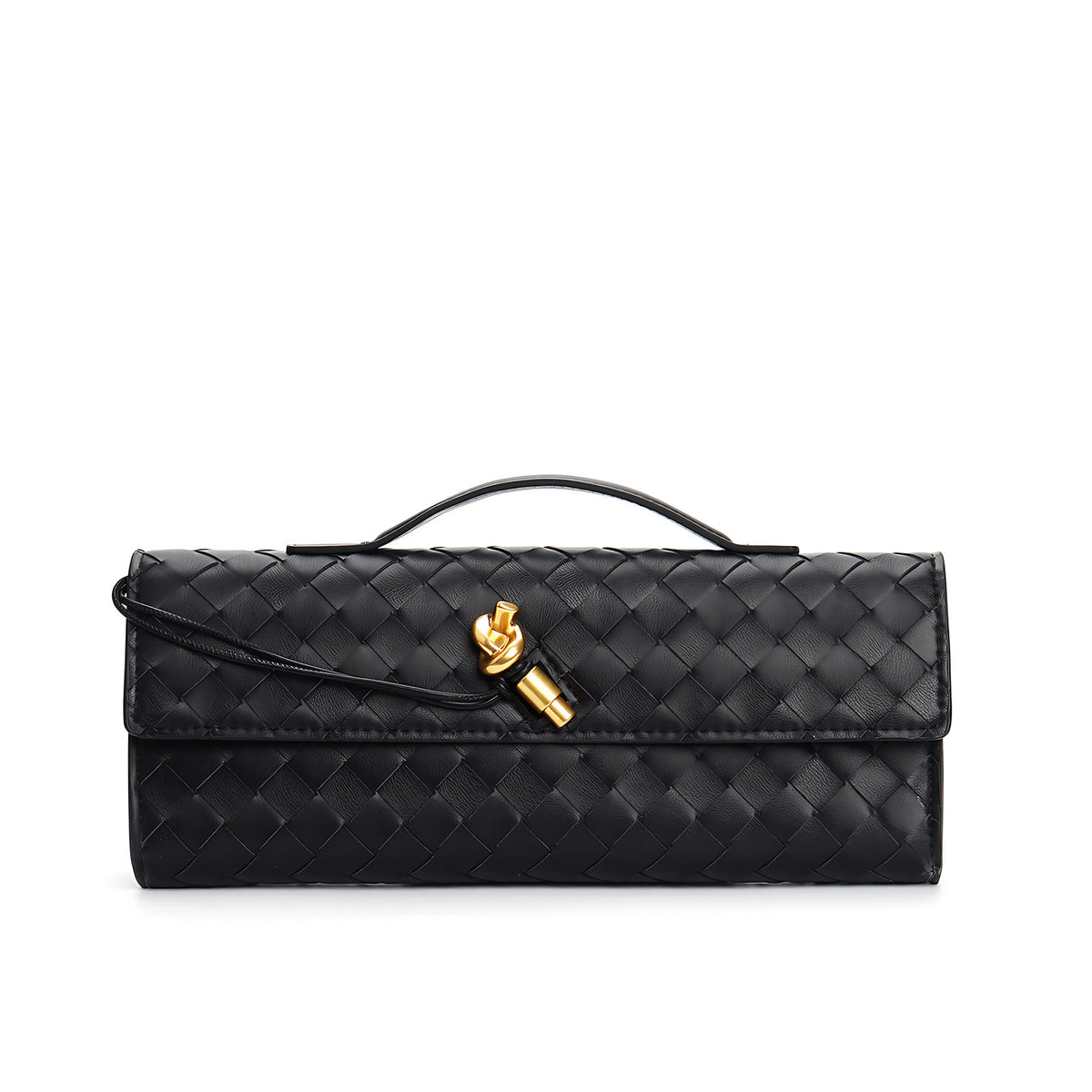 Petit sac en cuir tressé femme, bandoulière réglable, noir