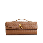 Petit sac en cuir tressé femme, bandoulière réglable, café