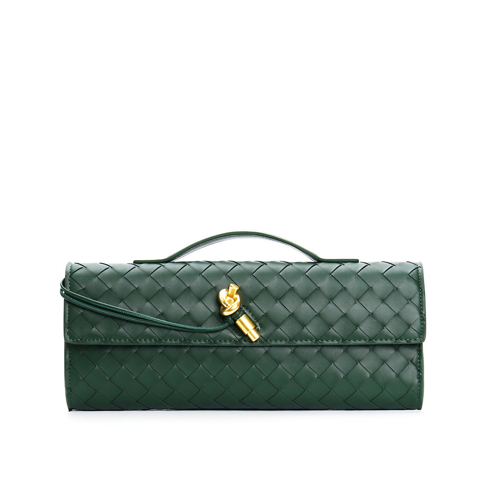 Petit sac en cuir tressé femme, bandoulière réglable, vert foncé