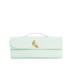 Petit sac en cuir tressé femme, bandoulière réglable, vert pâle