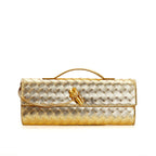 Petit sac en cuir tressé femme, bandoulière réglable, doré