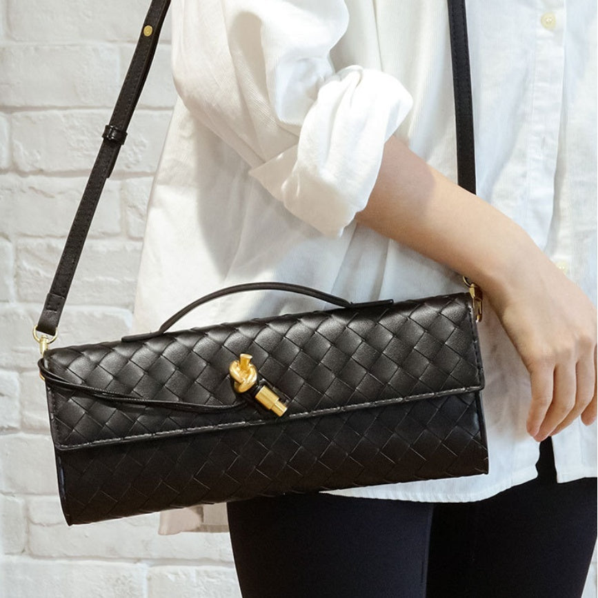 Petit sac en cuir tressé femme, bandoulière réglable