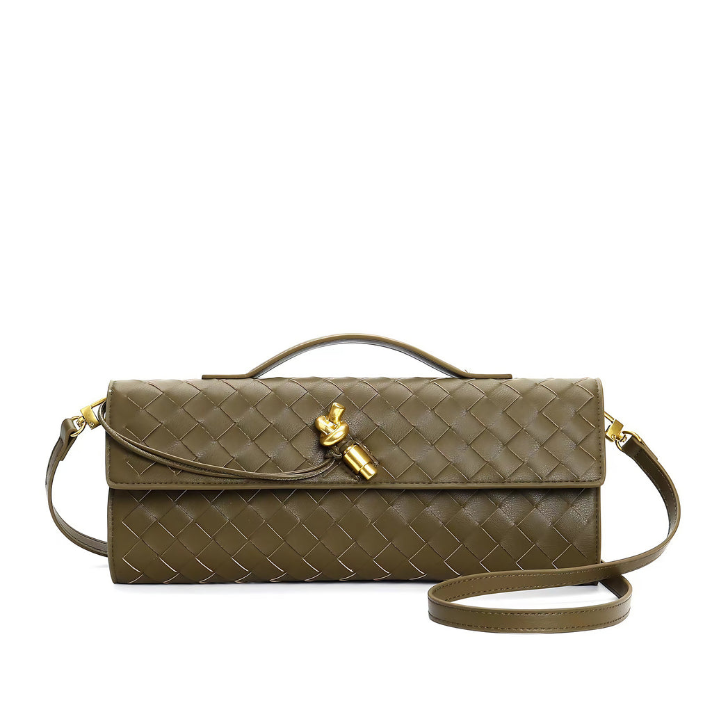 Petit sac en cuir tressé femme, bandoulière réglable, taupe