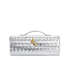 Petit sac en cuir tressé femme, bandoulière réglable, argenté