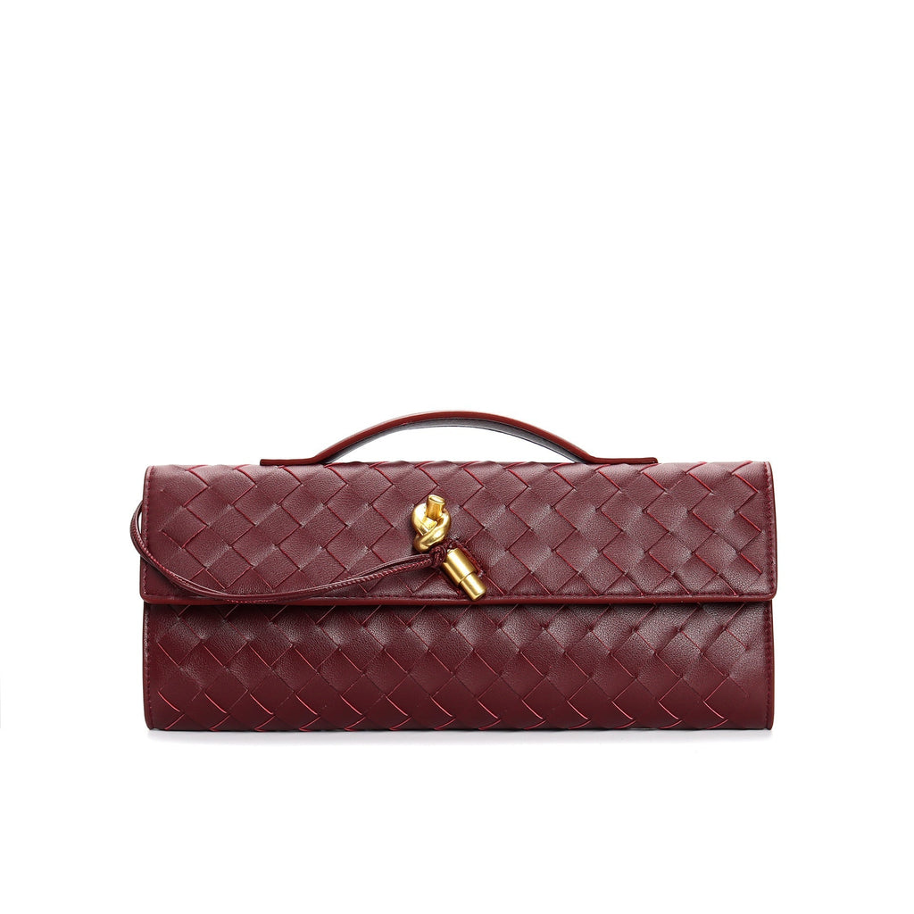 Petit sac en cuir tressé femme, bandoulière réglable, rouge vin