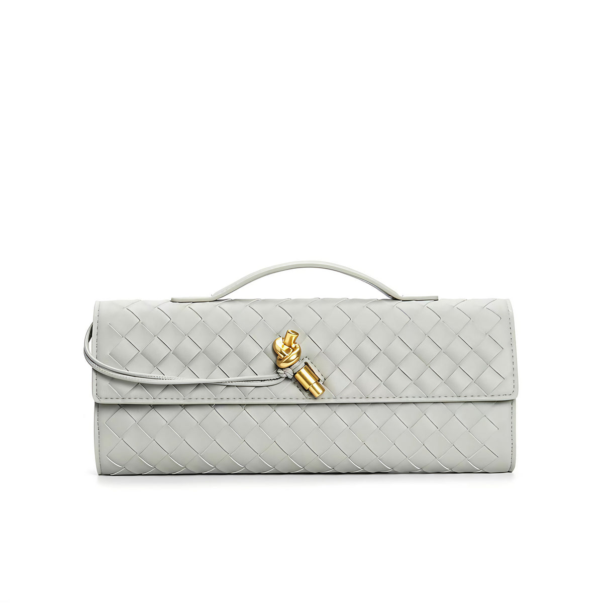 Petit sac en cuir tressé femme, bandoulière réglable, gris