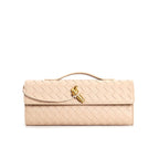 Petit sac en cuir tressé femme, bandoulière réglable, abricot