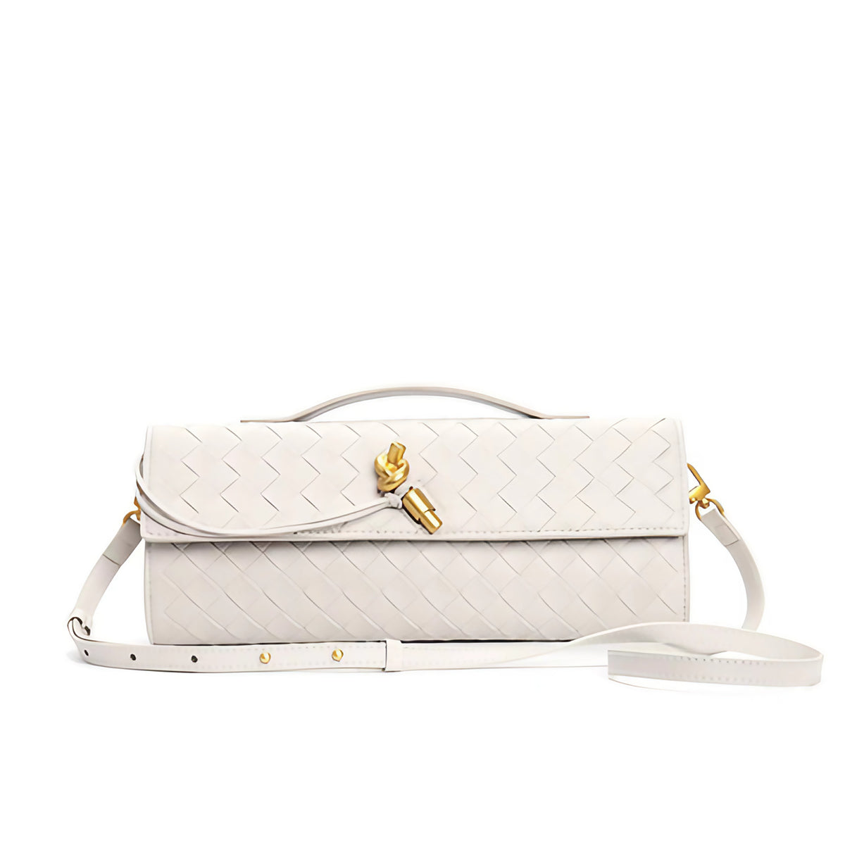 Petit sac en cuir tressé femme, bandoulière réglable, beige