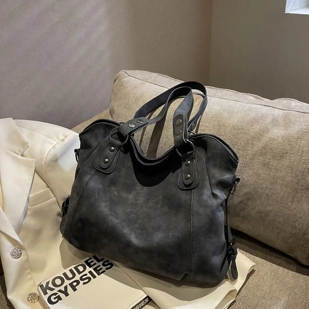 Sac à main femme aspect daim, bandoulière amovible, 34 x 28 cm, noir