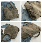 Sac à main femme aspect daim, bandoulière amovible, 34 x 28 cm