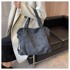 Sac à main femme aspect daim, bandoulière amovible, 34 x 28 cm