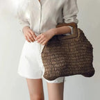Grand sac à main femme d'été à anses carrées, 42 x 35 cm