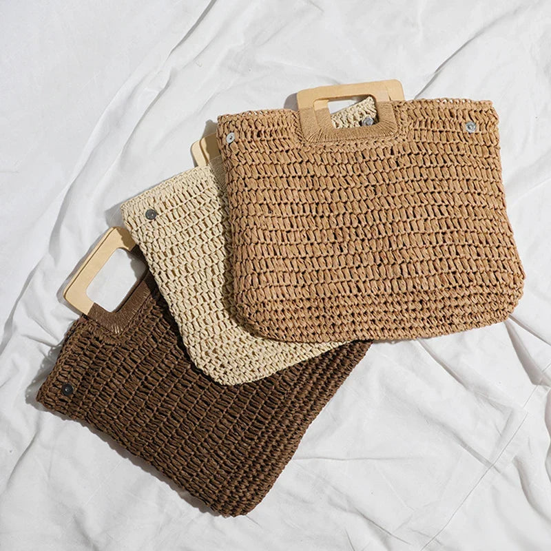 Grand sac à main femme d'été à anses carrées, 42 x 35 cm