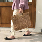 Grand sac à main femme d'été à anses carrées, 42 x 35 cm