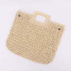 Grand sac à main femme d'été à anses carrées, 42 x 35 cm, crème